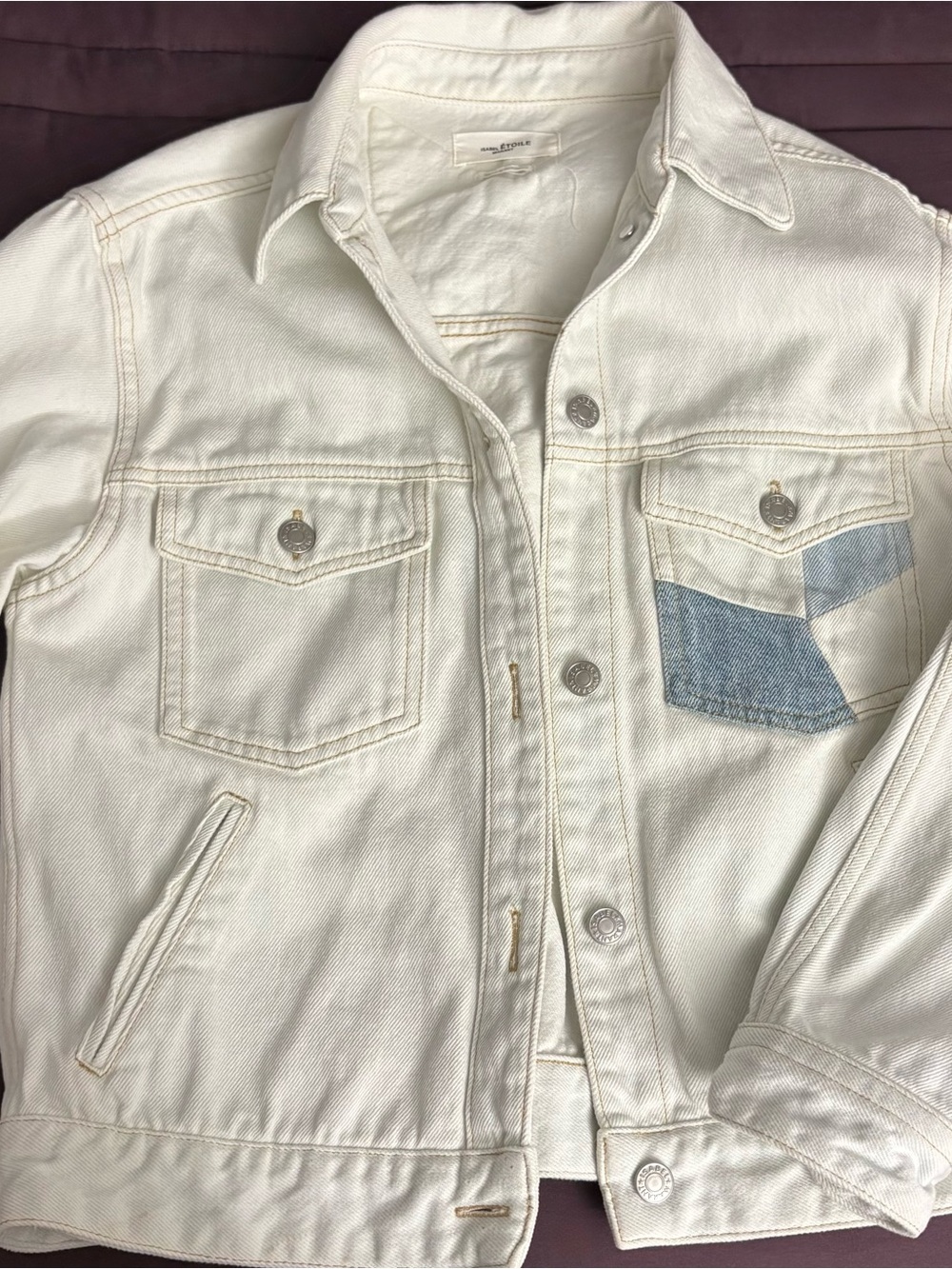 Isabel Marant White Denim Jacket with Blue Patch Pocket